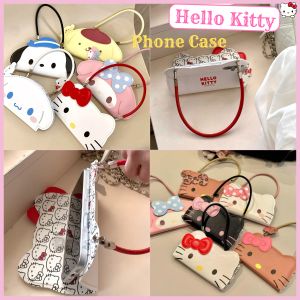 Sanrio | Kawaii Sanrio Hello Kitty Cartoon PU Leather Flip Phone Case for IPhone 17 Pro Max 16 15 14 13 18 Pro Anti-lost Strap Back Cover