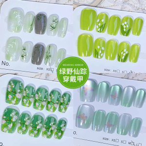 Green Fairy Tale Short Handmade Nail Art Wearable False Nails Complete Set New 2024 Nail Stickers Retia Ciel Brand