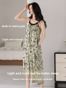 miiow | Breathable Long Strapless Sleepwear With Built-in Bra Pad Anti-Bulge Cat Woman Home Clothes Cotton Blend Summer Nightgown