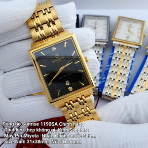 Đồng hồ nam SUNRISE 1190SA Mặt vuông Kính Sapphire Chính hãng