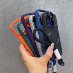 TAOYUNXI | Flip Up Lens Stand For Magsafe With Wrist Lanyard Case For iPhone 14 17 15 13 16 11 12 Pro Max Air Solid Color Shockproof Cover