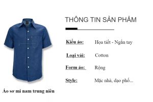 Áo sơ mi trung niên sơ mi nam tay ngắn lai ngang hoạ tiết chất cotton mềm mát thoải mái HÀNG CHẤT LƯỢNG-
