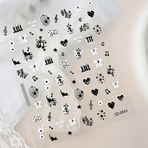 1Pcs 5D Black White Music Note Piano Keys Nail Stickers Star Polka Dot Bow Flower Self Adhesive Nails Decal Sweet Manicure Decor