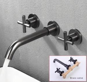 ทองแดงติดผนังอ่างก๊อกน้ำทองก๊อกน้ำในห้องน้ำที่จับแบบคู่ก๊อกผสมน้ำร้อนและน้ำเย็นการหมุน360องศาการติดตั้งแบบซ่อน