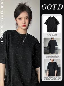 Summer New Womens Loose Cotton T-Shirt Short Sleeve High Street Couple Matching Starry Sky Print Casual round Neck Top