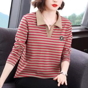 QIAOXIZI | Womens Long Sleeve Polo T-Shirt Loose and Slim-Fitting