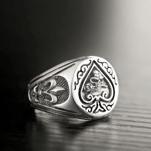 Cincin Vintage Desain Kartu AS Skull (Adjustable)