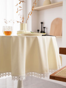 ผ้าปูโต๊ะกลมหนัง PU กันน้ำกันน้ำมันไม่ต้องซักหรูหราเบาๆดูแพงสไตล์ INS ผ้าปูโต๊ะครีมมินิมอล