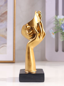 Golden Miniature Mask Sculpture - Home Resin Decorative Figurine Study Bedroom and Living Room Desktop Decorations