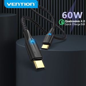 Vention 3A Type C to Type C Cable With LED Fast Charge 2.0 USB C Data Cable Nylon Woven Black For MacBook Pro iPad Pro Samsung S20 Xiaomi POCO Huawei P30 Fast USB C PD Cable