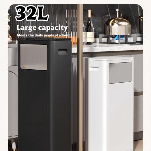 32L Large Capacity Garbage Bin Dual Open Lid No-bend Commercial Trash Bin Elevator press trash bin