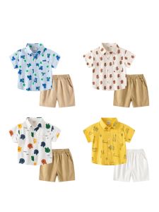 Summer Short Sleeve Polo Shirt with Bear Collar and Shorts Set