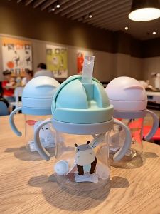 250ml Baby Kids Children Cartoon Animal Drinking Water Straw Bottle Gravity Ball Straw Baby Cup Baby Learn To Drink Cup