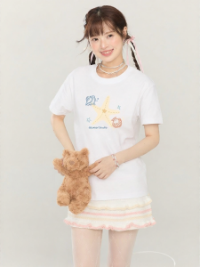 Gbiaior | Seashell Print Collegiate Cartoon T-Shirt Women Slimming Summer Comfort