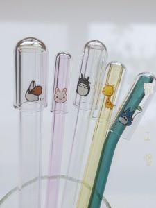 Glass Straw Covers Anti-Pest Dustproof Cat And Chinchilla Animal Print Glass Straws for Dining And Drinking Utensils