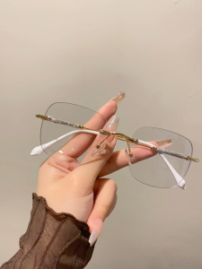 Rimless Photochromic Anti Radiation Glasses For Women Anti Blue Light Square Metal Frame