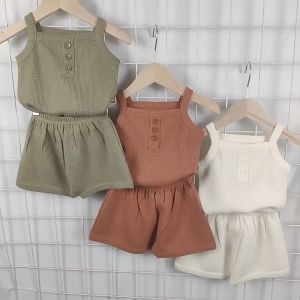 LNR Shop: Pakaian Anak-anak Waffle Button & Setelan Rompi Gaya Korea