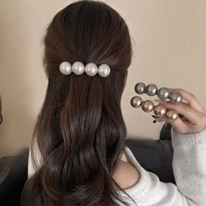 French Style Pearl Hair Clip Womens Springy Half Updo Hair Accessory Elegant Ladylike Hairpin Fashionable Hair Decor