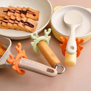 1/4Pcs Silicone Little Deer Shaped Spatula Rack Anti Scalding Spoon Pot Clips Anti-Overflow Stove Top Spatula Holder Home Kitchen Utensils