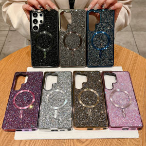 Luxury Bling Diamond Plating Edges Phone Case for Samsung Galaxy S25 Plus S24 S23 Ultra Wireless Charging Magnetic Glitter Cover