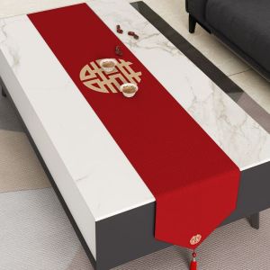 Wedding Celebration Red Table Flag Chinese Style Decorative Tablecloth for TV Cabinet Dining Table Long Rectangle Cloth