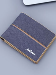 Mens Short Ultra-Thin Large Capacity Anti-Magnetic Credit Card Canvas Wallet Trendy College Student Driver License Leather Clip