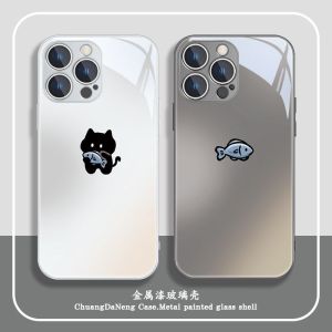Cat with Fish Mobile Phone Case Glass Protective Cover for Vivo X100S iQOOZ9Turbo X90/X80 Popular S19/S18/S17 Couple Cartoon