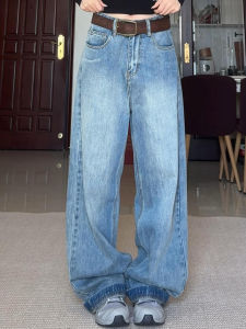 กางเกงยีนส์ทรงตรงเอวสูงทรงหลวมสำหรับผู้หญิง กางเกงขายาวทรงหลวมสไตล์ย้อนยุคสไตล์อเมริกัน กางเกงยีนส์ทรงหลวมสำหรับผู้หญิงไซส์ใหญ่