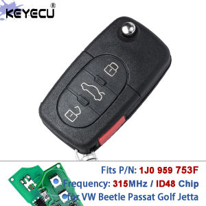 KEYECU 1J0 959 753F 315MHz ID48 Chip Flip Remote Key Fob for VW Volkswagen Beetle Passat Golf Jetta 1998 1999 2000 2001 2002