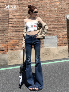 Retro Spicy Girl Low Waist Bell Bottom Jeans Womens 2025 New American Retro Slimming Floor Length Bell Pants