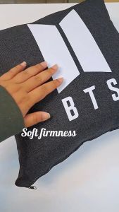 BTS Logo Throw Pillow 16x16 Square Pillow White Black Gold & Silver Color Print with Polyester Filling and Cover