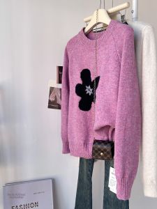 QINGNAER | Elegant Comfortable Loose Fit Purple Embroidery Sweater