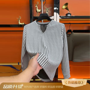 Áo Thun Nam Tay Dài Cổ Chữ V Kẻ Sọc Rộng Rãi Thường Ngày Mùa Thu Phong Cách Mỹ Cổ Điển Mặc Trong