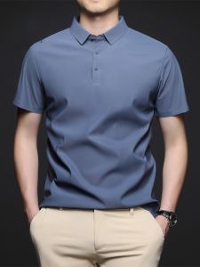 ROMON | Lormen Mens Short Sleeve Polo Shirt Ice Silk Thin Business Casual Fashion Summer T-Shirt Cool Feeling Flat Collar Regular Fit