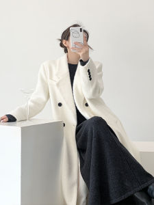 Yahti Long Woolen Coat Female New Style Commute Suit Collar Versatile White Woolen Jacket Elegant Atmosphere Faux Mink Velvet