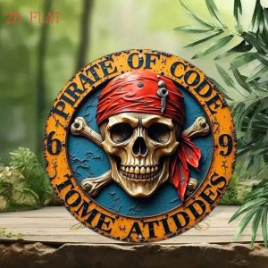 CIFbuy | Ahoy Matey Vintage Pirate Metal Wall Decor Sign 8 Inch Round Skull Crossbones Rustic Home Bar Man Cave Decor