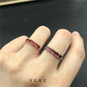 แหวนเปิดปลายโกเมนสีทับทิมไวน์ธรรมชาติของแท้แหวนแถวผู้หญิงเงินแท้925ชุบ18K ทองของขวัญวันเกิด