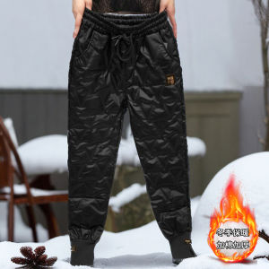 Winter Thickened Warm Cotton Pants Womens Outdoor Wear 2023 New Design Elastic High Waist Cuffed Casual Pants