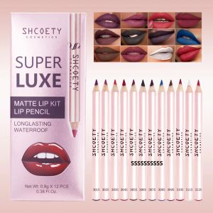 Bộ Chì Kẻ Môi Lì 12 Màu Tông Màu Nude & Nâu Siêu Mịn Màu Sắc Đậm Lớp Hoàn Thiện Như Nhung Lâu Trôi Chống Thấm Nước Không Lem