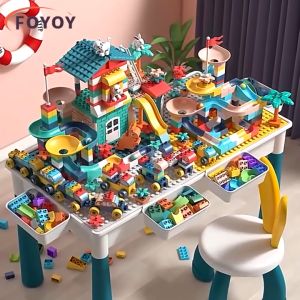 Big Building Blocks Table with Chair and Blocks Kids Table and Chair Set Gift Toys for Kids Blocks