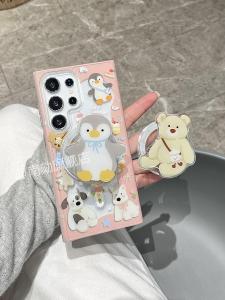 เคสโทรศัพท์ Samsung S25 Ultra ดูดซับแม่เหล็ก ใส ป้องกันการตกหล่น พร้อมขาตั้ง ดีไซน์น่ารัก ทนทาน สำหรับ Samsung S25 Edge S24 S23U S22 plus S21FE A55 A54 Note10 S20