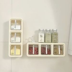 Hủ đựng gia vị kệ gia vị treo tường kèm thìa và thỏ dễ thương chất liệu nhựa ABS cao cấp Odela House