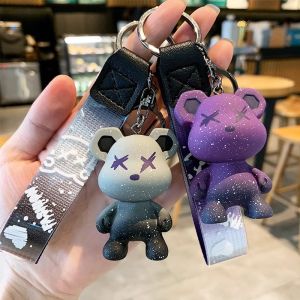 Cute Resin Keychain Charm Tie The Bear Pendant For Women Bag Car Key Ring Mobile Phone Fine Jewelry Accessories Kids Girl Gift