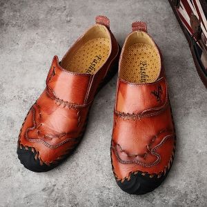 Handmade Leather Shoes Mens Black Summer Casual Outdoor Slip-On Soft Bottom Large Size 48 49 50 Fashionable Single Shoes