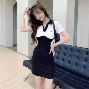 korean style knitted 2colors polo dress /laides fashion dress /casual dress/womens summer shortsleeve dress