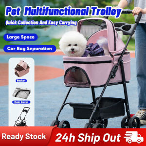 FOLOPETS Pet Stroller Dog Cat Stroller Detachable Carrier 2-in-1 Pets Puppy Water-resistant Cover Collapsible Lightweight With Dinner Plate and Storage Basket