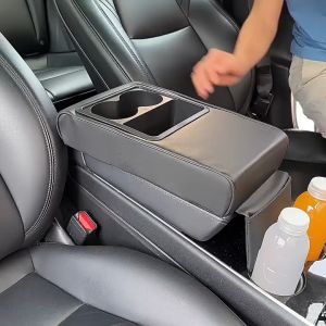 Car Center Console Armrest PadMemory Foam Car Armrest Pillow Cushion with Cup Holder & Phone Holder & Storage BagWaterproof PU Leather Arm Rest Pad for Most Vehicles SUVs Trucks CarsCar Interior Accessories 汽车扶手垫记忆棉