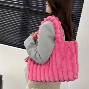 SEA YADOU กระเป๋าสะพายผู้หญิงขนเทียมสไตล์แฟชั่น ดีไซน์หรูหรา มีหูจับแบบลูกปัด เหมาะสำหรับใส่ในฤดูหนาวและใช้ในชีวิตประจำวัน