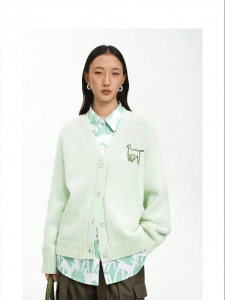 3D Horse Embroidery V-Neck Loose Cotton Knitwear