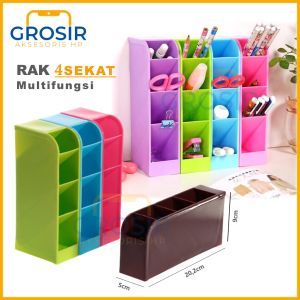 Rak mini 4 sekat kotak organizer serbaguna tempat penyimpanan barang ATK pena pensil pulpen gunting wadah tempat tulis meja kerja peralatan belajar